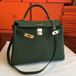 Olive Green Kelly 32 Gold Hardware Bag