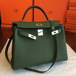 Olive Green Kelly 32 Gold Hardware Bag