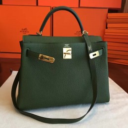 Olive Green Kelly 32 Gold Hardware Bag