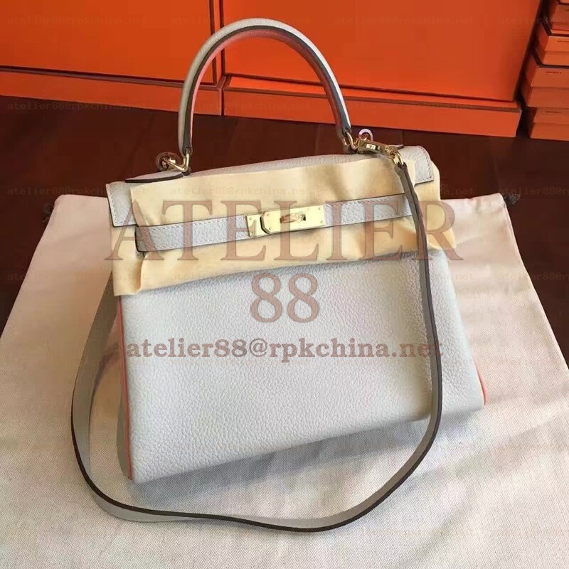 Light Gray Kelly 28 Smooth Leather Gold Hardware Bag