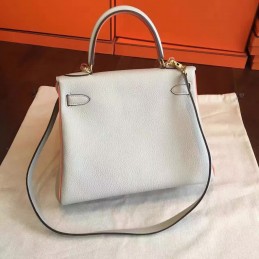 Light Gray Kelly 28 Smooth Leather Gold Hardware Bag