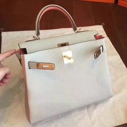 Light Gray Kelly 28 Smooth Leather Gold Hardware Bag