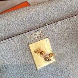 Light Gray Kelly 28 Smooth Leather Gold Hardware Bag