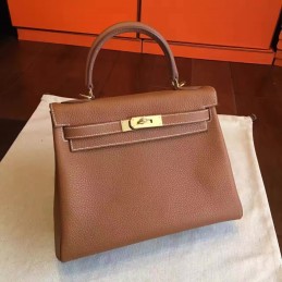 Tan Beige Kelly 28 Gold Hardware Bag