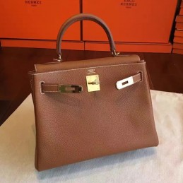 Tan Beige Kelly 28 Gold Hardware Bag