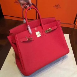 Red Beige Birkin 35 Gold Hardware Bag