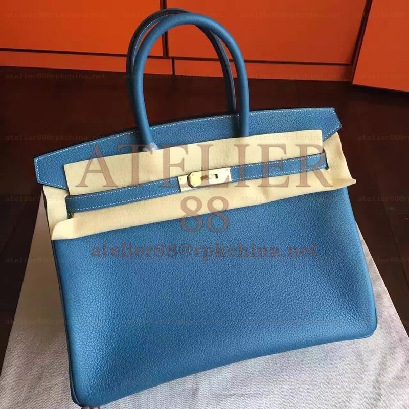 Blue Beige Birkin 35 Palladium Hardware Bag