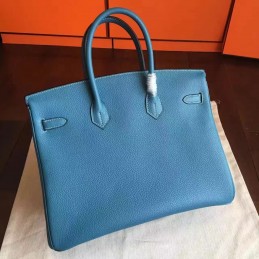 Blue Beige Birkin 35 Palladium Hardware Bag