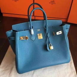 Blue Beige Birkin 35 Palladium Hardware Bag