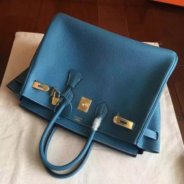 Blue Beige Birkin 35 Palladium Hardware Bag
