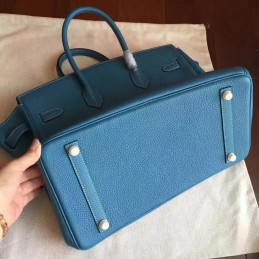 Blue Beige Birkin 35 Palladium Hardware Bag