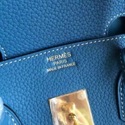 Blue Beige Birkin 35 Palladium Hardware Bag