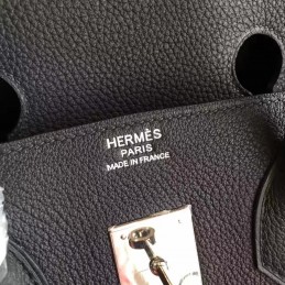 Black Textured Leather Birkin 35 Palladium Hardware Bag