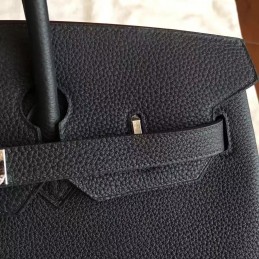 Black Textured Leather Birkin 35 Palladium Hardware Bag