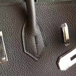 Black Textured Leather Birkin 35 Palladium Hardware Bag