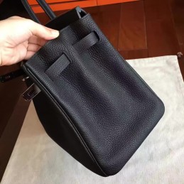Black Textured Leather Birkin 35 Palladium Hardware Bag
