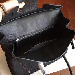Black Textured Leather Birkin 35 Palladium Hardware Bag