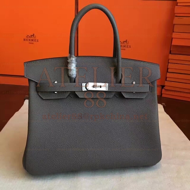 Gray Birkin 30 Palladium Hardware Bag