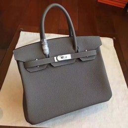 Gray Birkin 30 Palladium Hardware Bag