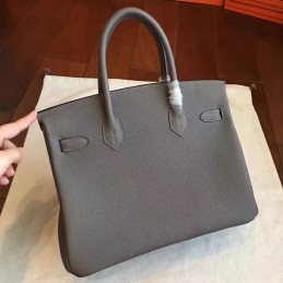 Gray Birkin 30 Palladium Hardware Bag