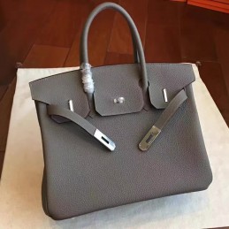 Gray Birkin 30 Palladium Hardware Bag