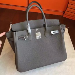 Gray Birkin 30 Palladium Hardware Bag