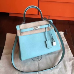 Light Blue Kelly 28 Palladium Hardware Bag