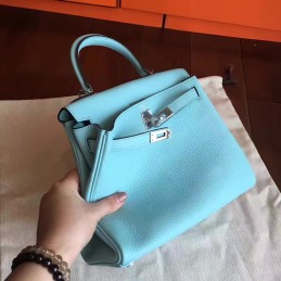 Light Blue Kelly 28 Palladium Hardware Bag