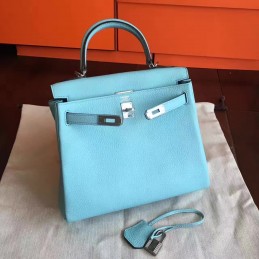 Light Blue Kelly 28 Palladium Hardware Bag