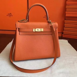 Orange Kelly 28 Gold Hardware Bag