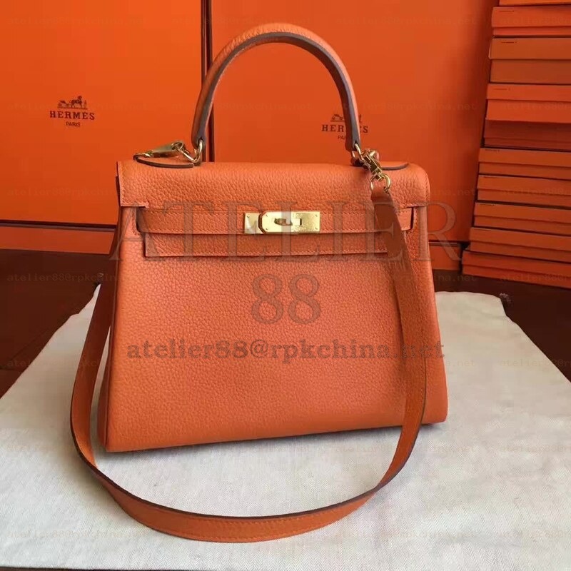 Orange Kelly 28 Gold Hardware Bag