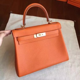 Orange Kelly 28 Gold Hardware Bag