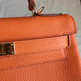 Orange Kelly 28 Gold Hardware Bag