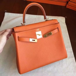 Orange Kelly 28 Gold Hardware Bag