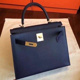 Navy Beige Kelly 28 Gold Hardware Bag