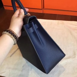 Navy Beige Kelly 28 Gold Hardware Bag