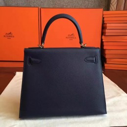 Navy Beige Kelly 28 Gold Hardware Bag
