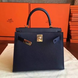 Navy Beige Kelly 28 Gold Hardware Bag