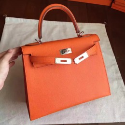 Orange Kelly 28 Palladium Hardware Bag