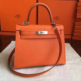 Orange Kelly 28 Palladium Hardware Bag