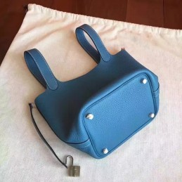 Blue Picotin Lock 13 Smooth Leather Bag