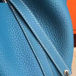 Blue Picotin Lock 13 Smooth Leather Bag