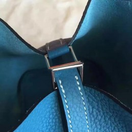 Blue Picotin Lock 13 Smooth Leather Bag