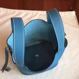 Blue Picotin Lock 13 Smooth Leather Bag