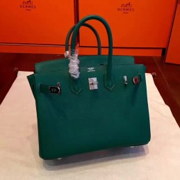 Green Birkin 30 Structured Leather Palladium Hardware Bag