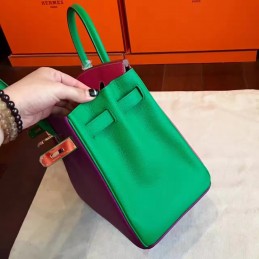 Purple Green Colorblock Birkin 30 Gold Hardware Bag