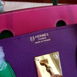 Purple Green Colorblock Birkin 30 Gold Hardware Bag