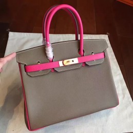 Gray Fuchsia Colorblock Birkin 30 Gold Hardware Bag