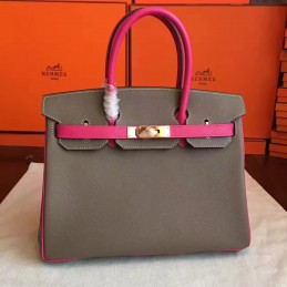 Gray Fuchsia Colorblock Birkin 30 Gold Hardware Bag