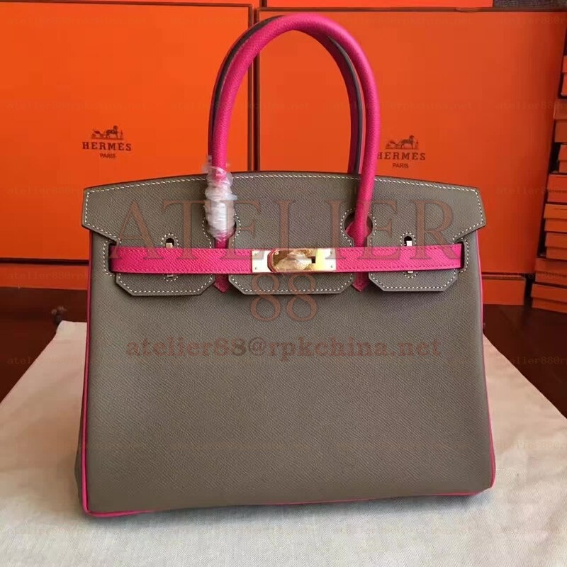Gray Fuchsia Colorblock Birkin 30 Gold Hardware Bag